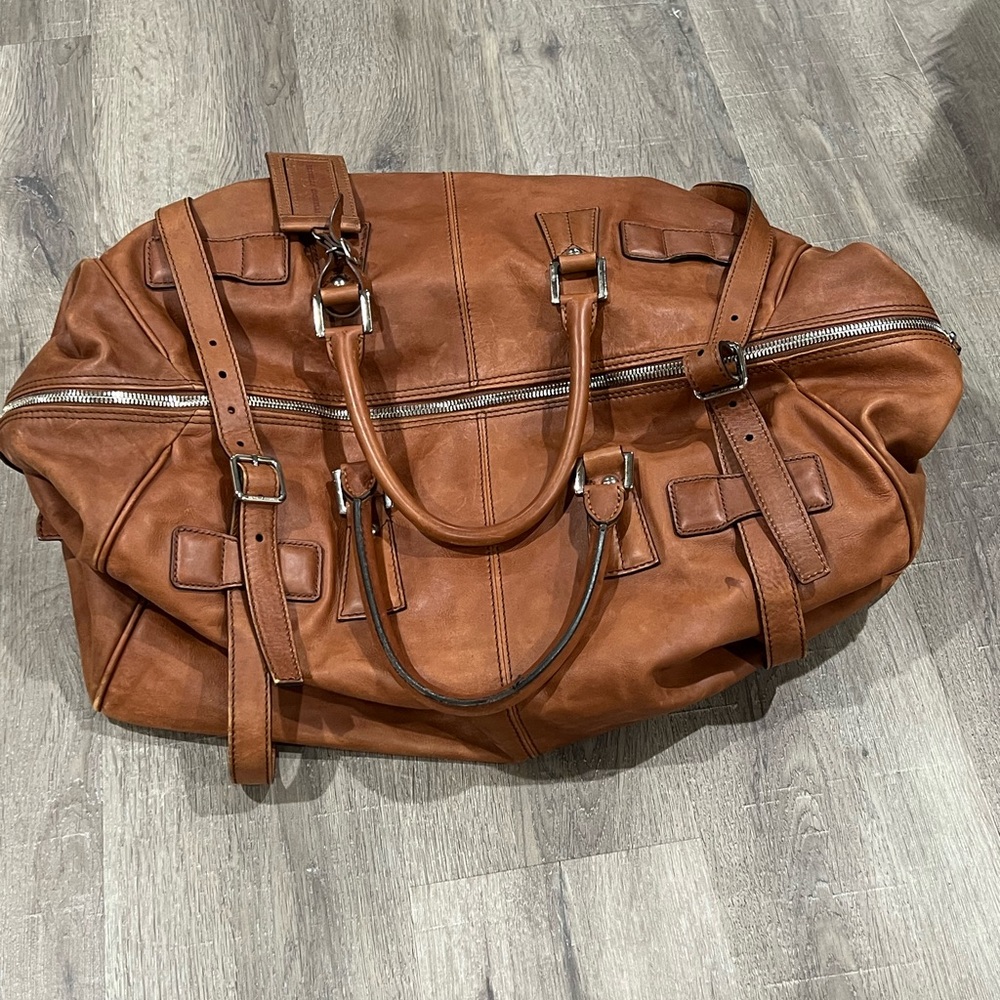 $7K Brunello Cucinelli Soft Glove Leather Duffle Weekend Bag Brown Cognac Unisex - Picture 10 of 15